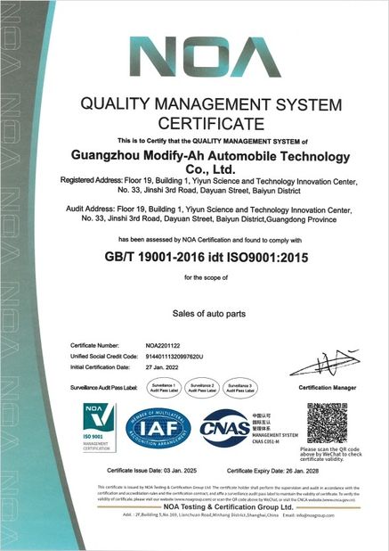 China GUANGZHOU MODIFY-AH AUTOMOBILE TECHNOLOGY CO., LTD Certificações